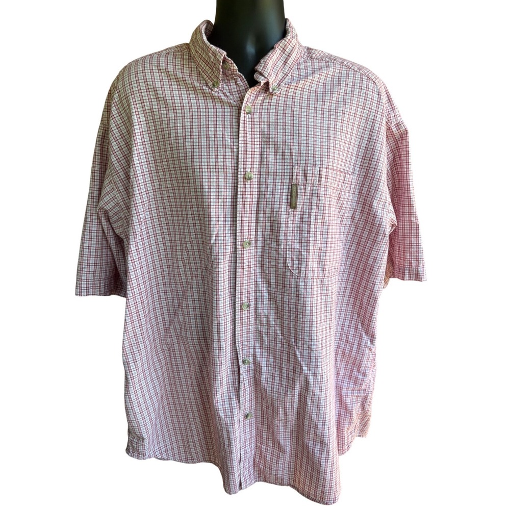 Columbia Mens XXL Red White Plaid Short Sleeve Button Down Shirt XM7122 Cotton